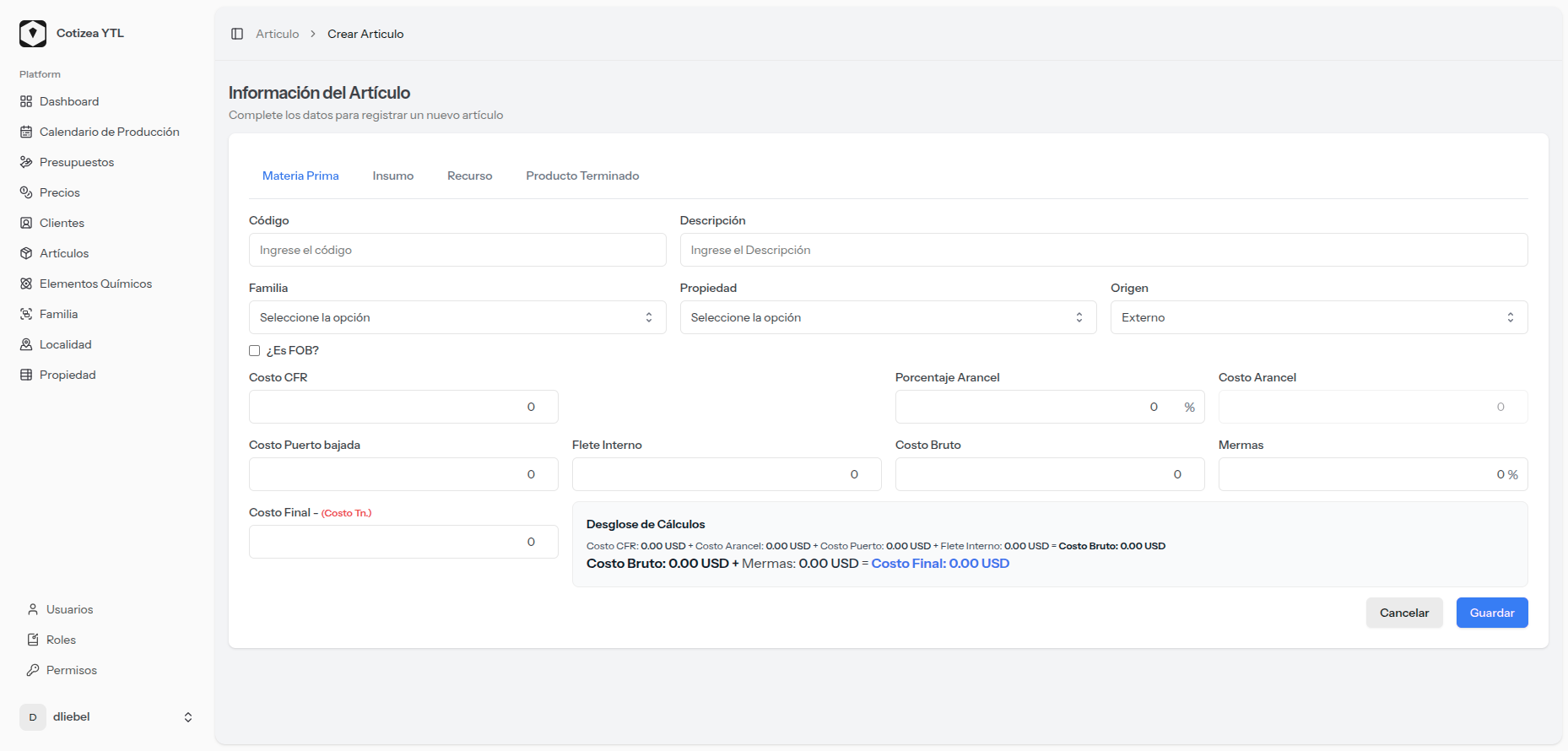 Pantalla de Articulo